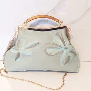 Floral Embroidered Clutch with Gold Chain